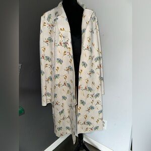 Elie Tahari floral-print faux suede Floral Cream Duster Coat Jacket Medium